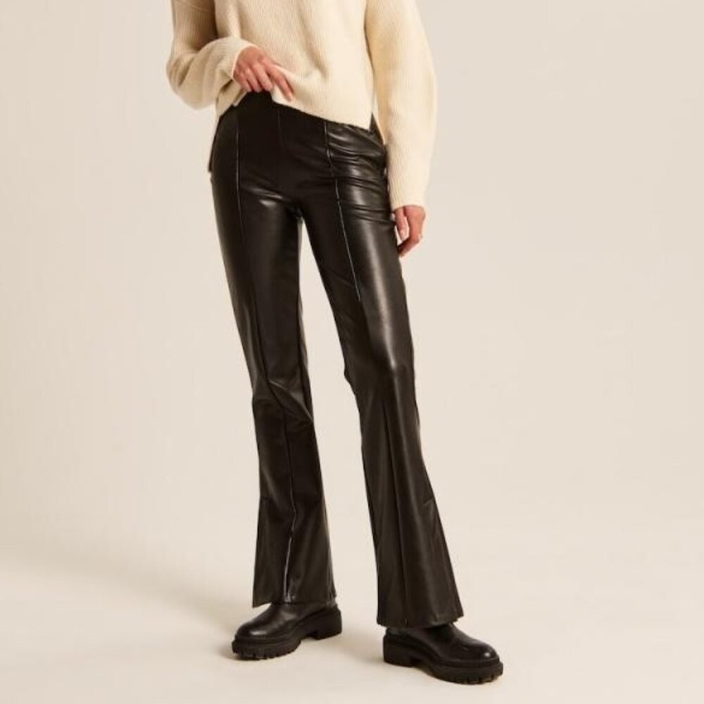 Abercrombie Vegan Leather Split Hem Slim Flare Pants Curve Love NWOT